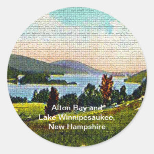 Pegatina Redonda Alton Bay y Lake Winnipesaukee, New Hampshire
