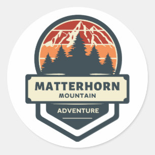 Pegatina Redonda Altura y senderismo de la montaña de Matterhorn