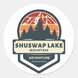 Pegatina Redonda Altura y senderismo de la montaña del lago Shuswap