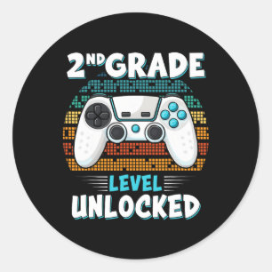 Pegatina Redonda Alumno de segundo grado de videojuegos de regreso
