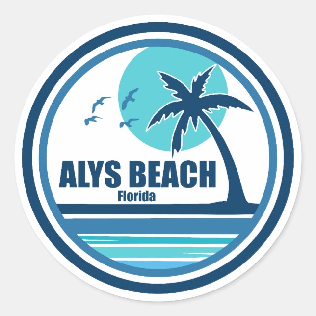 Pegatina Redonda Alys Beach Fort Walton Palm Tree Birds (Anverso)