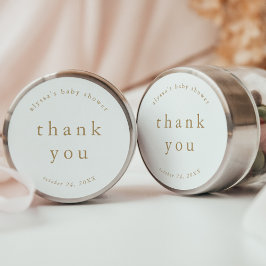 Pegatina Redonda ALYSSA Gold Unique Simple Baby Shower Gracias