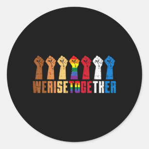 Pegatina Redonda Alzarse Juntos Orgullo Gay LGBT Puño Vidas Negras