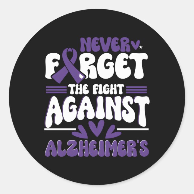Pegatina Redonda Alzheimer Lesiones Cerebrales Alzheimers púrpura C (Anverso)