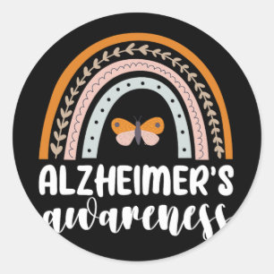 Pegatina Redonda Alzheimer y 39;s conciencia Dementia mariposa arco