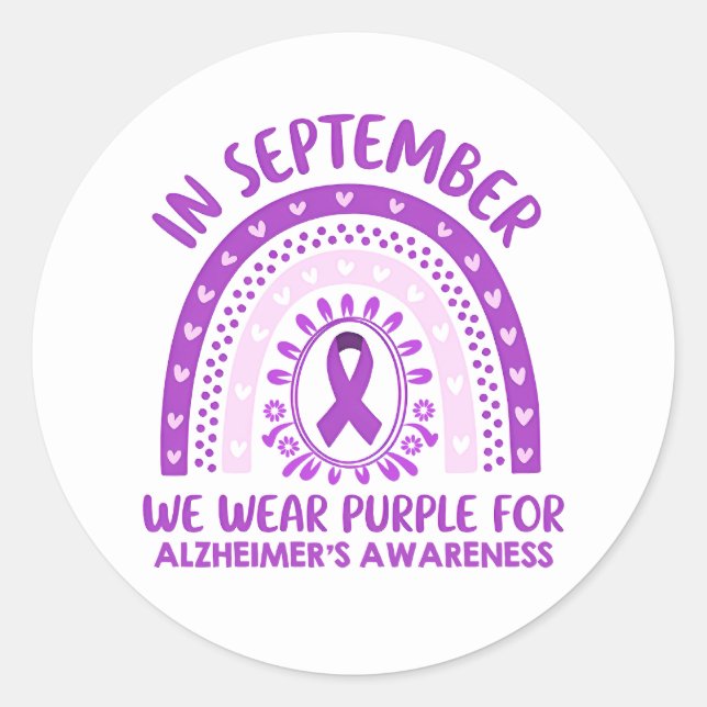 Pegatina Redonda Alzheimer's Disease Awareness Purple Ribbon (Anverso)