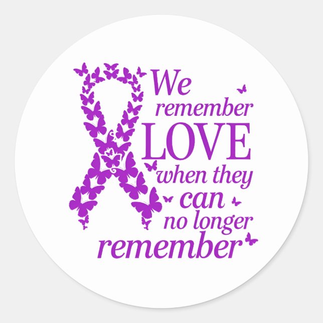 Pegatina Redonda Alzheimer's Disease Awareness Purple Ribbon (Anverso)
