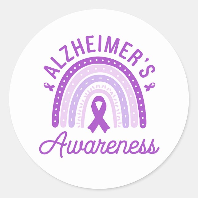 Pegatina Redonda Alzheimer's Disease Awareness Purple Ribbon (Anverso)