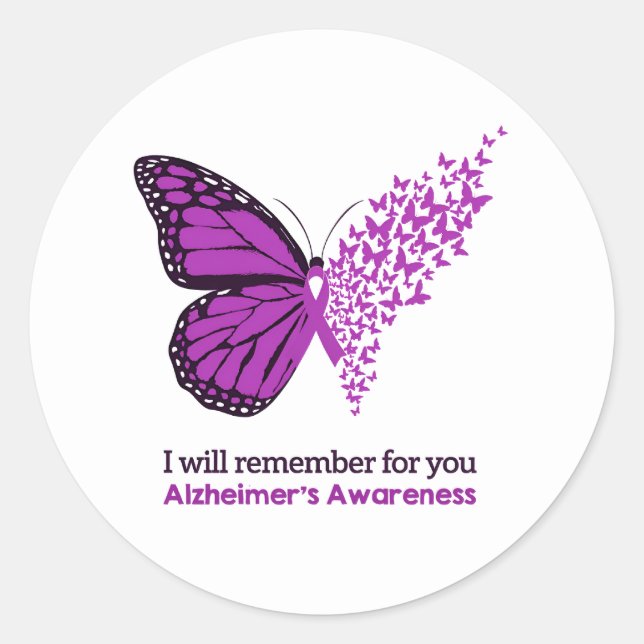 Pegatina Redonda Alzheimer's Disease Awareness Purple Ribbon (Anverso)