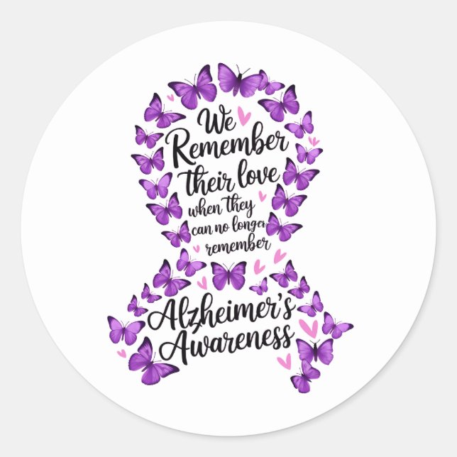 Pegatina Redonda Alzheimer's Disease Awareness Purple Ribbon (Anverso)