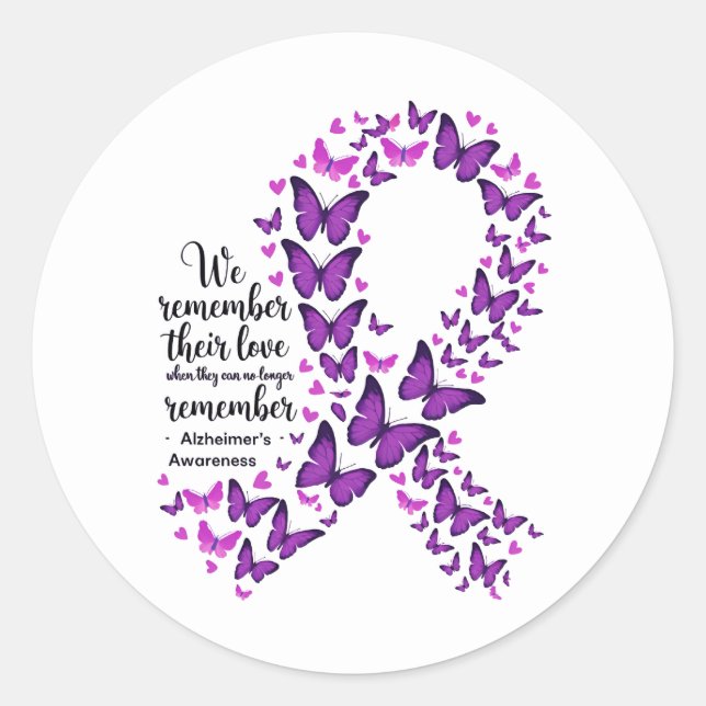 Pegatina Redonda Alzheimer's Disease Awareness Purple Ribbon (Anverso)