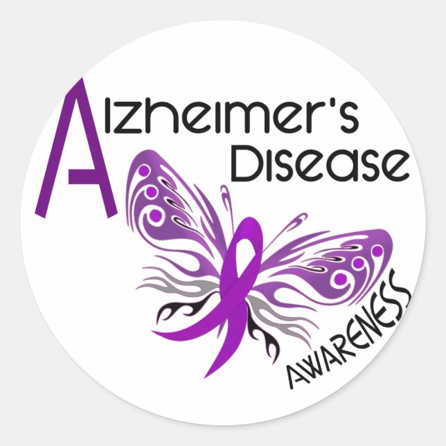 Pegatina Redonda Alzheimer's Disease BUTTERFLY 3 Conciencia (Anverso)