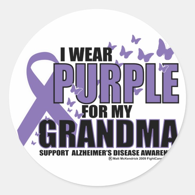 Pegatina Redonda Alzheimers Purple For GRANDMA (Anverso)