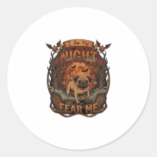 Pegatina Redonda Am Night Fear Me Pug Halloween Moon_1