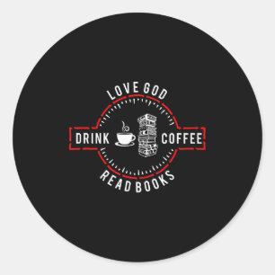 Pegatina Redonda Ama a Dios Bebe Café Lee Libros