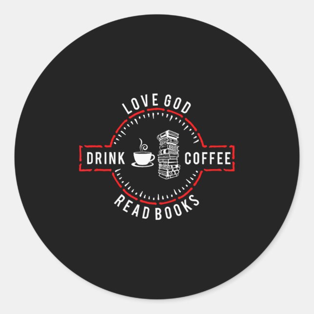 Pegatina Redonda Ama a Dios Bebe Café Lee Libros (Anverso)