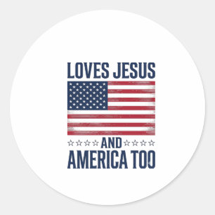 Pegatina Redonda Ama a Jesús y a América también Camiseta Cristiana