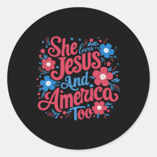 Pegatina Redonda Ama A Jesús Y A Estados Unidos A Las Mujeres El 4