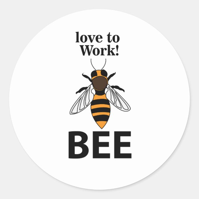 Pegatina Redonda Ama A La Abeja Del Trabajo (Anverso)