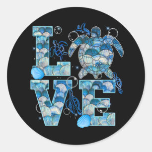 Pegatina Redonda Ama a la tortuga marina Shirt Ocean Beach Animal A