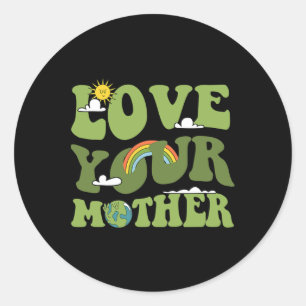 Pegatina Redonda Ama a tu madre Groovy Hippie Día de la Tierra Madr