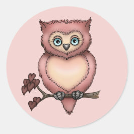 Pegatina Redonda Ama de búho rosa difusa a Valentine