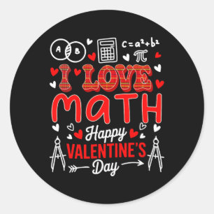 Pegatina Redonda Ama las matemáticas Feliz día de San Valentín Prof