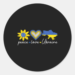 Pegatina Redonda Ama Ucrania Paz Girasol Corazón Unidad Conciencia