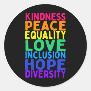 Pegatina Redonda Amabilidad Paz Igualdad Inclusión Diversidad Human