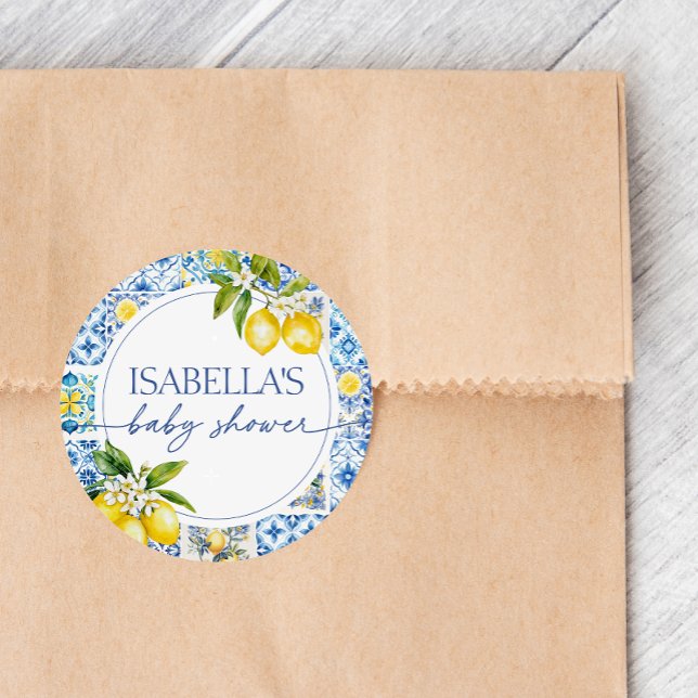 Pegatina Redonda Amalfi Coast Lemon Mediterranean Baby Shower (Subido por el creador)