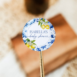 Pegatina Redonda Amalfi Coast Lemon Mediterranean Baby Shower