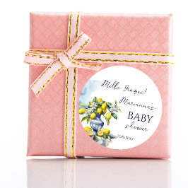 Pegatina Redonda Amalfi italiano jarrón azul limón bebé ducha