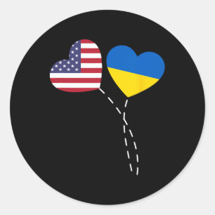 Pegatina Redonda Amando la bandera de Ucrania EE. UU. Corazón Ucran