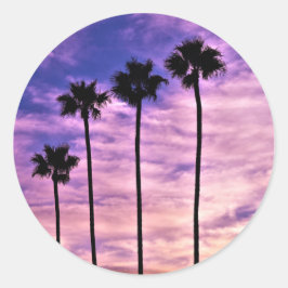 Pegatina Redonda Amanecer del árbol de palmas de California