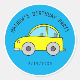 Pegatina Redonda Amanecer del coche de juguete amarillo precioso