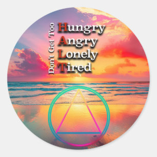 Pegatina Redonda Amanecer del lema de recuperación de HALT