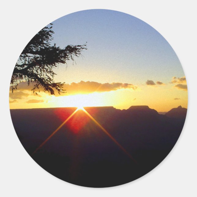 Pegatina Redonda Amanecer en el Gran Cañón (Anverso)