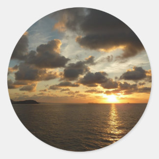 Pegatina Redonda Amanecer en St. Thomas I Islas Vírgenes Estadounid