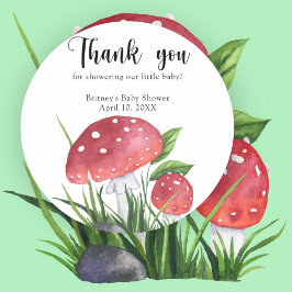 Pegatina Redonda Amanita muscaria acuarela - gracias baby shower
