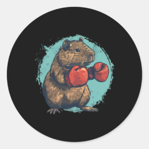 Pegatina Redonda Amante de Capybyra Boxeador Guantes de Boxeo Kickb