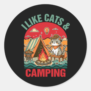 Pegatina Redonda Amante de gatos al aire libre Camper Ir Mamá gato