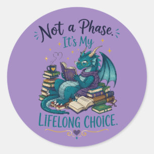 Pegatina Redonda Amante de la lectura del dragón de libros No es un