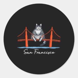Pegatina Redonda Amante de libros del gato de San Francisco Puente 