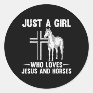 Pegatina Redonda Amante de los caballos Jesús Devotador Chicas ecue