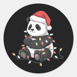 Pegatina Redonda Amante de luces de animales de Navidad de Panda di