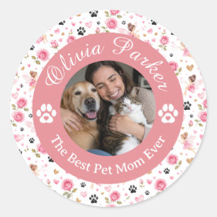 Pegatina Redonda Amante de Mascotas con Foto y Nombre Personalizado