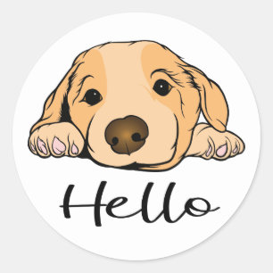 Pegatina Redonda Amante de Perro Cachorro Adorable Hola Golden Retr