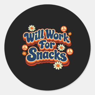 Pegatina Redonda Amante de Snacks Divertidos Humor Retro Groovy