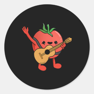 Pegatina Redonda Amante de Tomate Tocando Guitarra Tomate