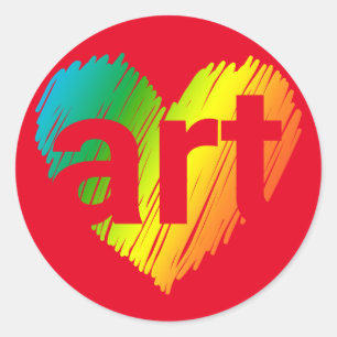 Pegatina Redonda Amante del arte, gran corazón con arte de palabras